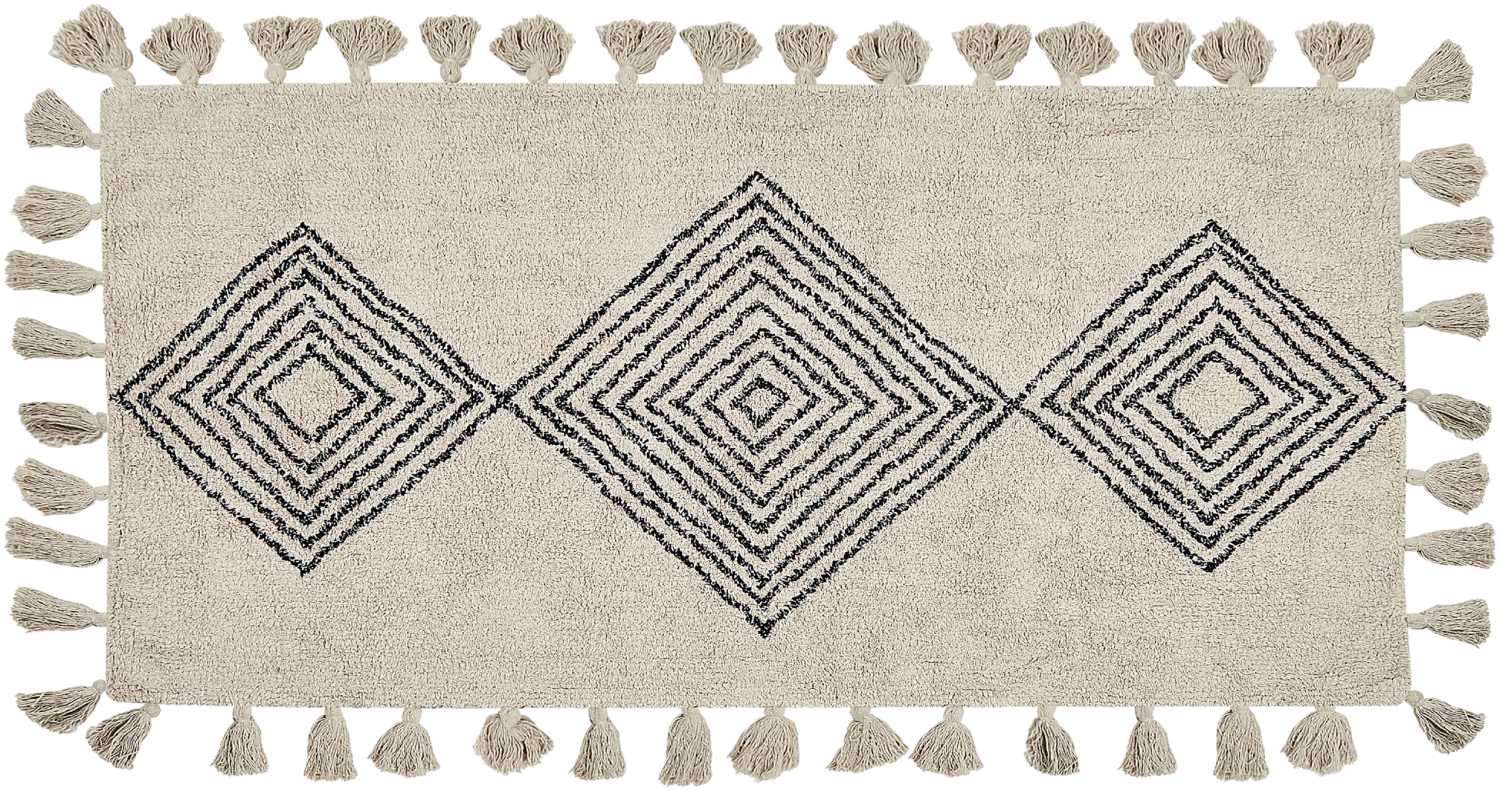 Teppich Baumwolle beige 80 x 150 cm geometrisches Muster Kurzflor BULCUK Bild 1