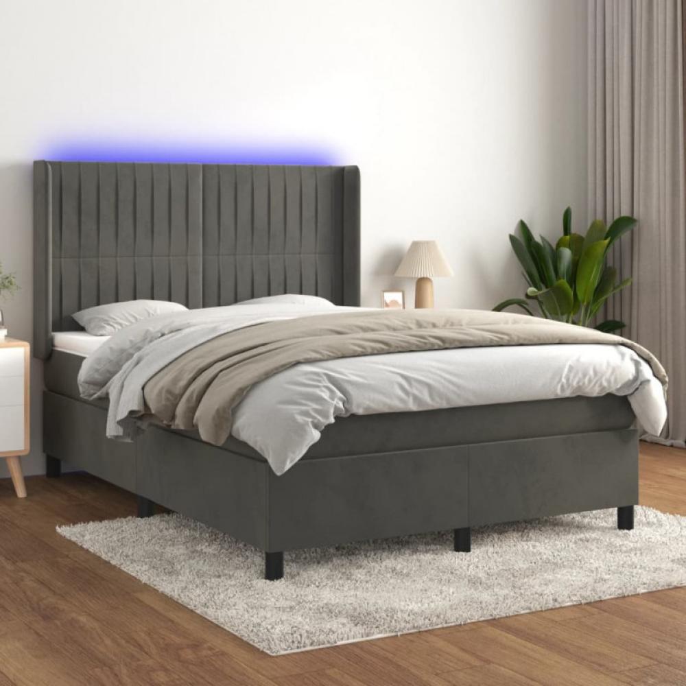 Boxspringbett mit Matratze & LED Dunkelgrau 140x200 cm Samt (Farbe: Grau) Bild 1