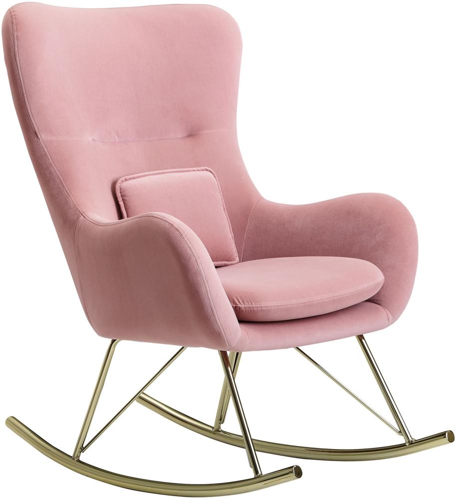 KADIMA DESIGN Gemütlicher Schaukelstuhl aus Samt mit Wippfunktion, modernem Design und bequemer Sitzschale. Farbe: Rosa Bild 1