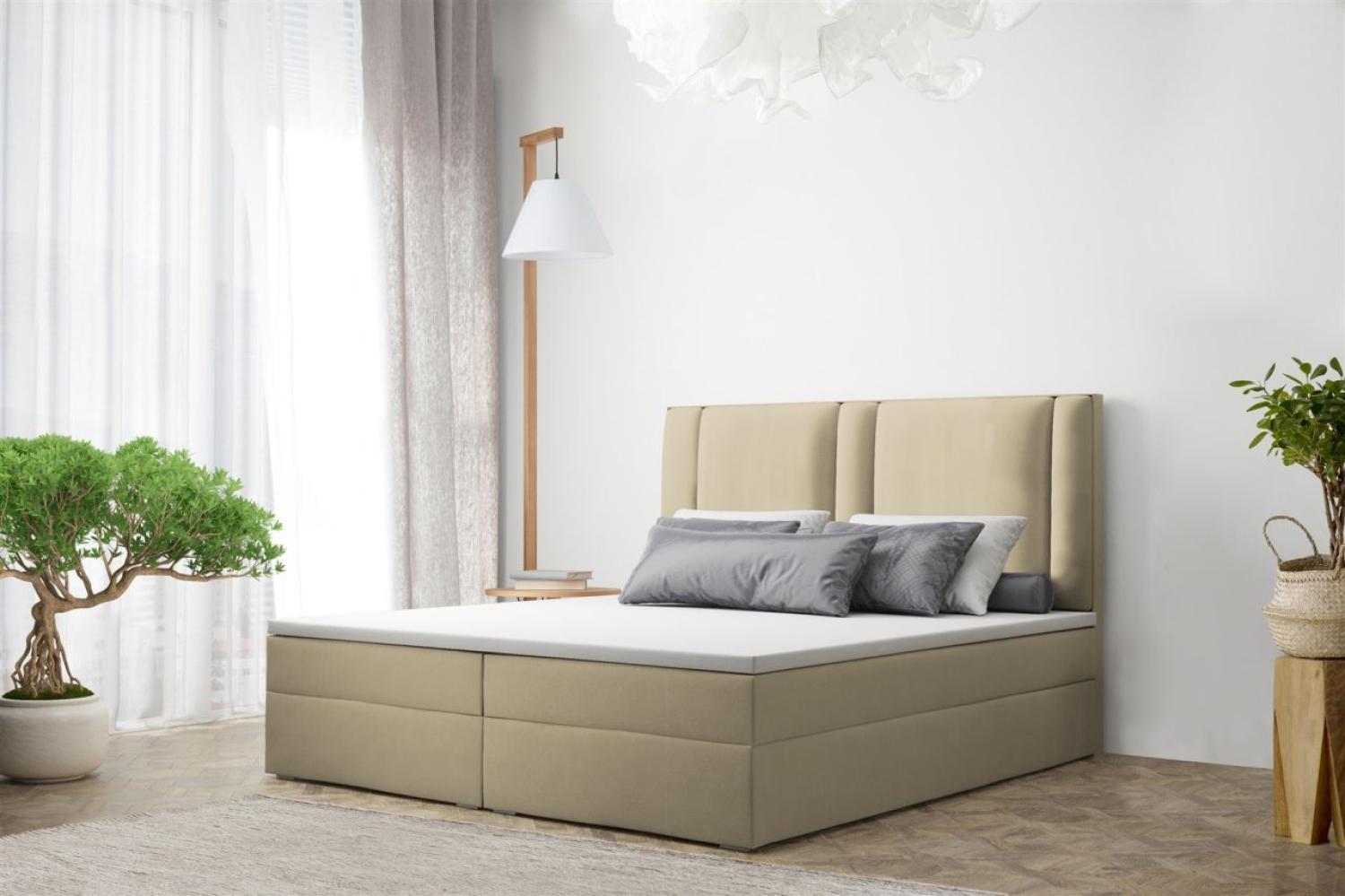 Boxspringbett Schlafzimmerbett CANDELA 180x200cm in Stoff Cappuccino Bild 1