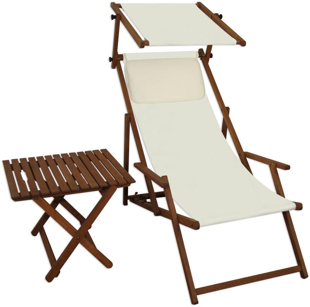 Sonnenliege weiß Liegestuhl Sonnendach Tisch Kissen Gartenliege Deckchair Strandstuhl 10-303STKH Bild 1