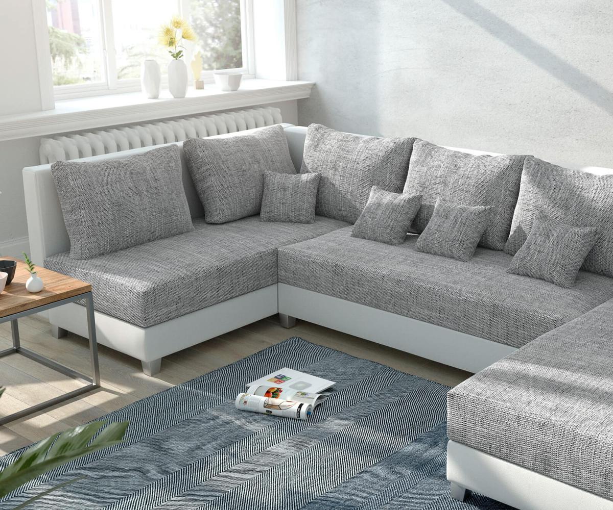 Couch Panama Hellgrau/ Weiß Ottomane links Longchair rechts Wohnlandschaft Bild 1