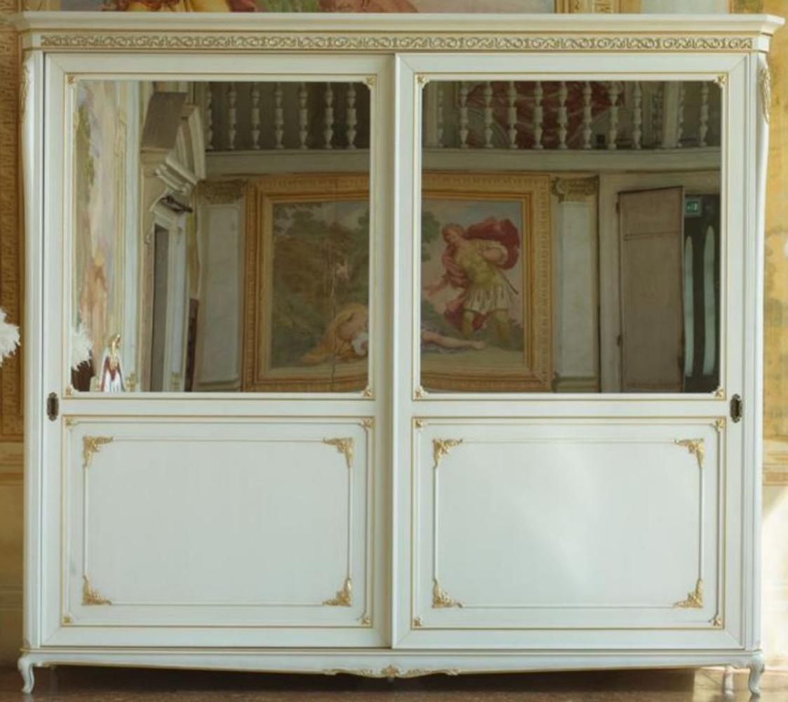 Casa Padrino Luxus Barock Schlafzimmerschrank Weiß / Gold 290 x 68 x H. 254 cm - Kleiderschrank mit 2 verspiegelten Schiebetüren - Edel & Prunkvoll Bild 1