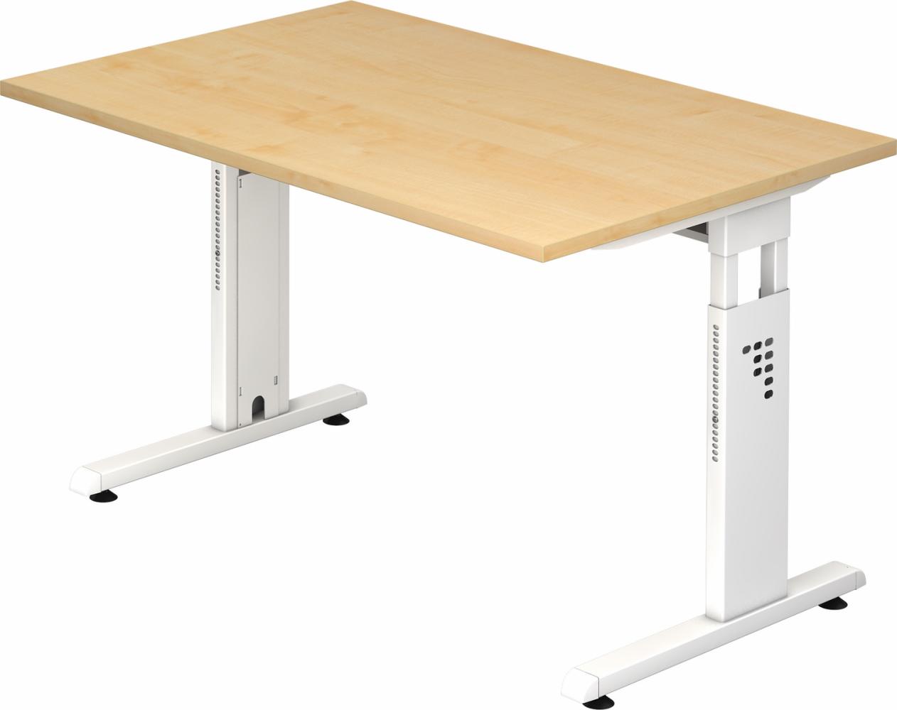 bümö® Schreibtisch O-Serie höhenverstellbar, Tischplatte 120 x 80 cm in Ahorn, Gestell in weiß Bild 1