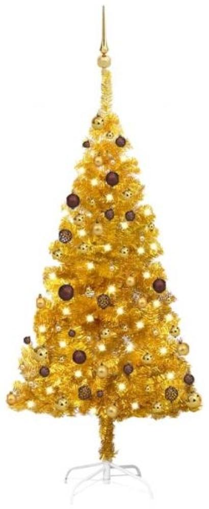 vidaXL Künstlicher Weihnachtsbaum mit LEDs & Kugeln Golden 150cm PET, Mit Beleuchtung [3077518] Bild 1