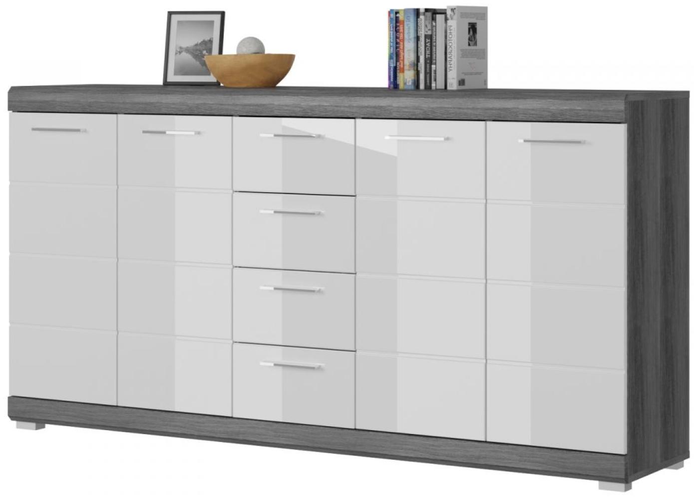 Sideboard Shawn in weiß Hochglanz und Rauchsilber grau 165 cm Bild 1