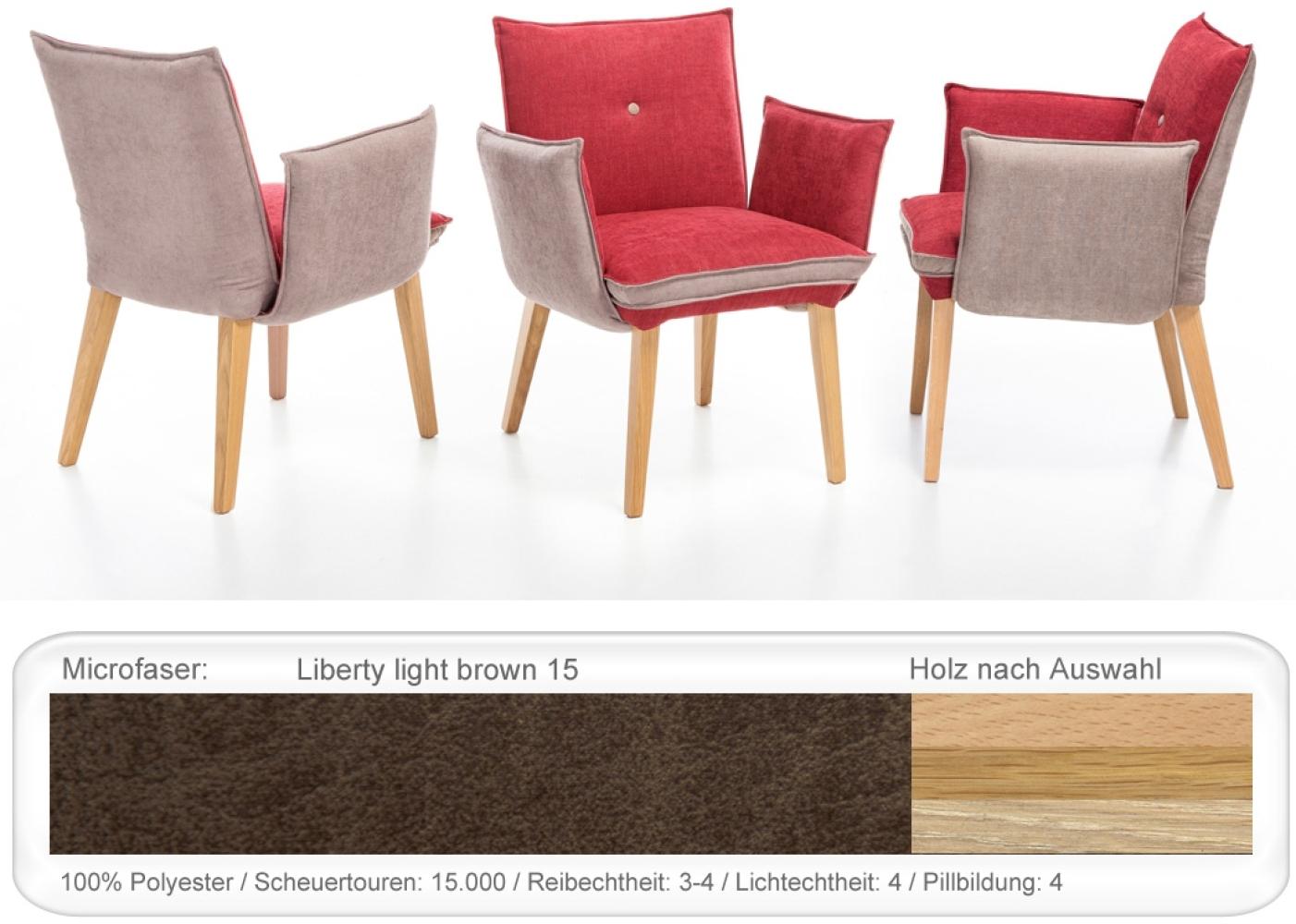 6x Sessel Gerit 1 Rücken mit Knopf Polstersessel Esszimmer Massivholz Eiche natur lackiert, Liberty light brown Bild 1