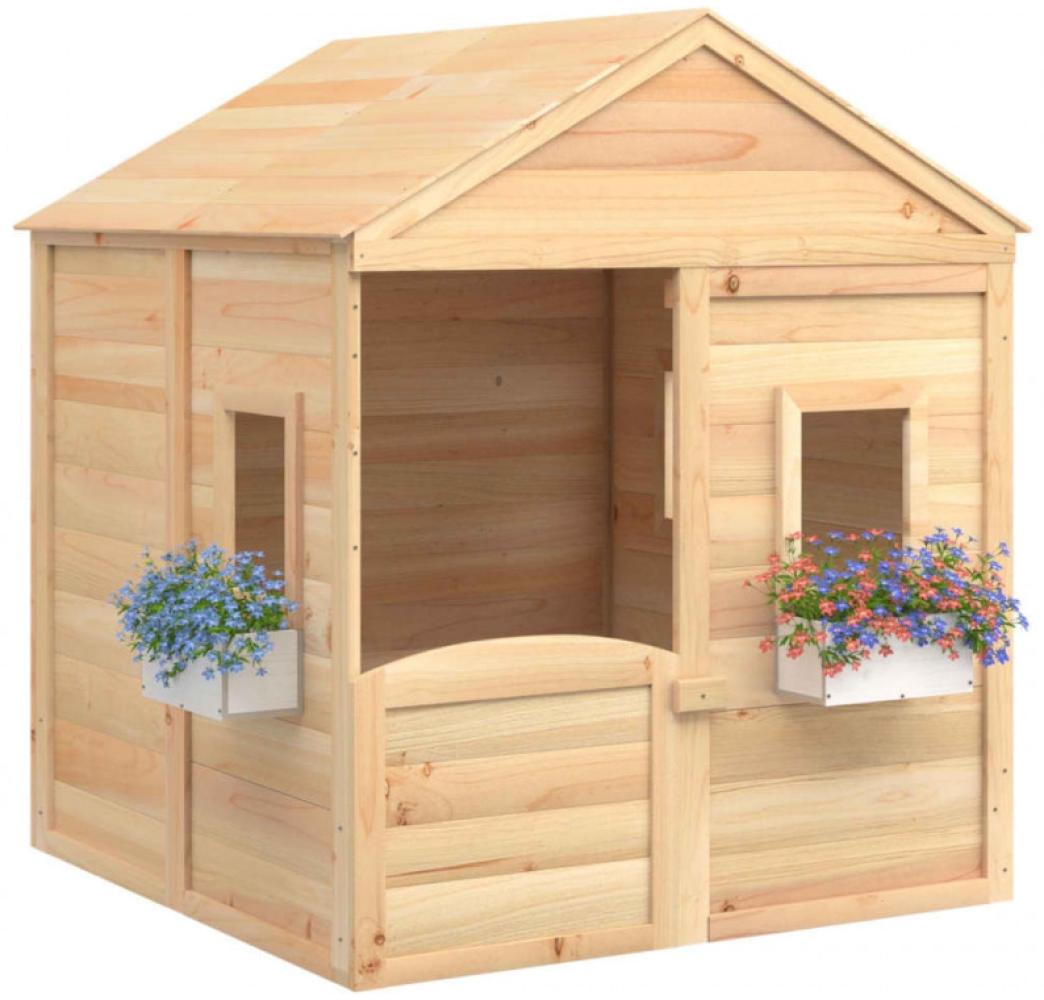 Spielhaus mit Abschließbarer Tür und Blumentöpfen Tannenholz Bild 1