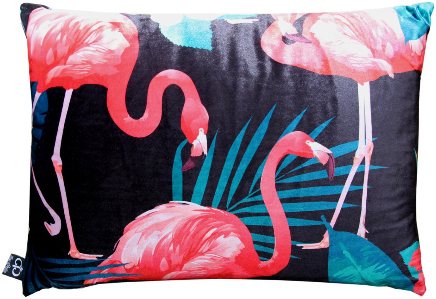 Casa Padrino Luxus Kissen Malibu Flamingos Schwarz / Mehrfarbig 35 x 55 cm - Feinster Samtstoff - Deko Wohnzimmer Kissen Bild 1
