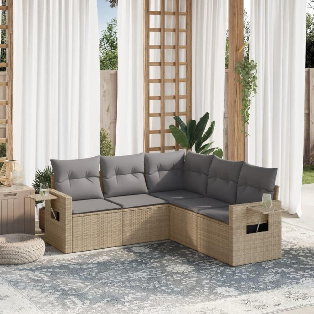 vidaXL 5-tlg. Garten-Sofagarnitur mit Kissen Beige Poly Rattan Bild 1