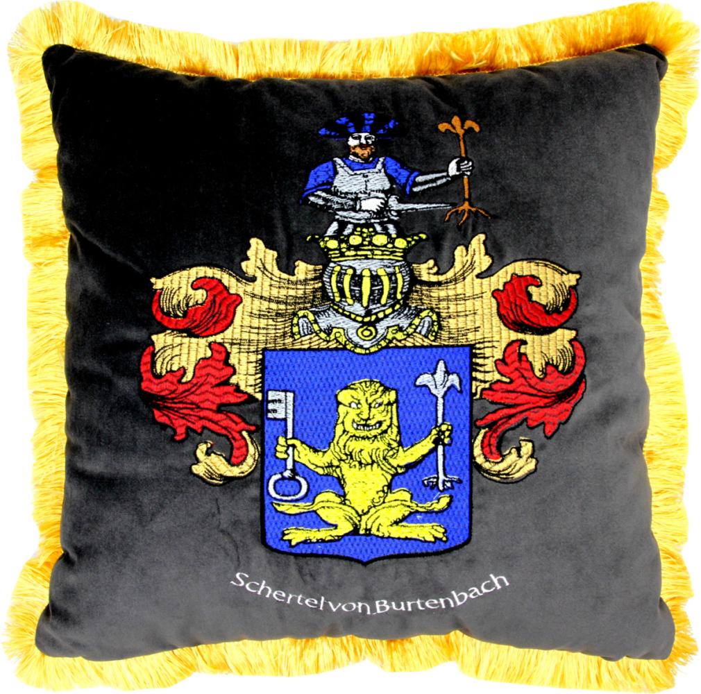 Casa Padrino Luxus Deko Kissen Wappen Freiherr Schertel von Burtenbach Grau / Gold Bild 1