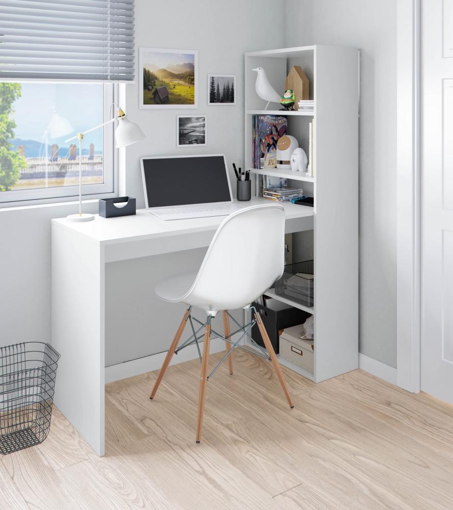 Dmora Wendbarer Schreibtisch mit Bücherregal mit fünf Regalen, Farbe Weiß, Maße 120 x 144 x 53 cm Bild 1
