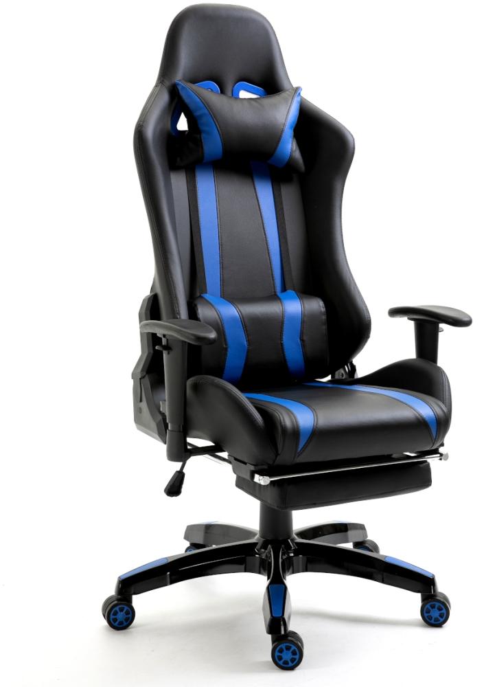 SVITA Gaming Stuhl Bürostuhl Schreibtischstuhl Drehstuhl Fußablage schwarz blau Bild 1