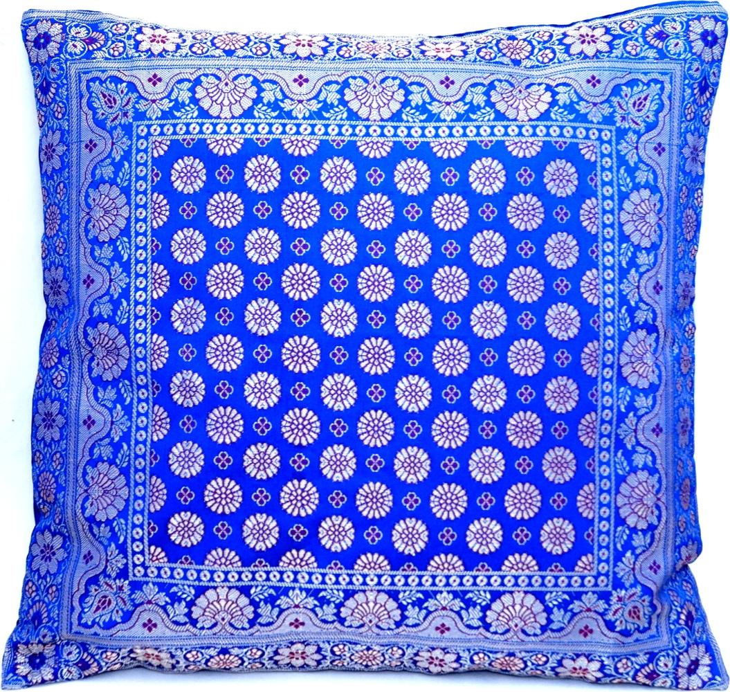 Handgewebter indischer Banarasi Seide Deko-Kissenbezug in Königsblau/Royalblau - 40 cm x 40 cm Bild 1