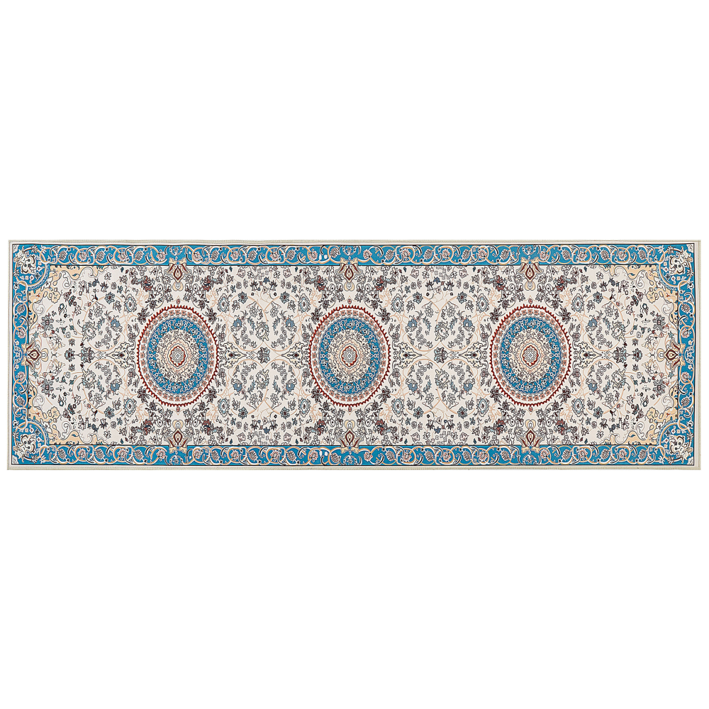 Teppich blau hellbeige 80 x 240 cm orientalisches Muster Kurzflor GORDES Bild 1