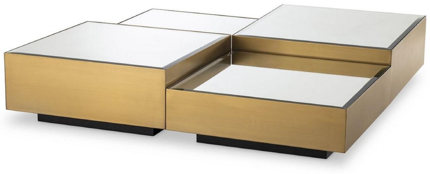 Casa Padrino Luxus Edelstahl Couchtisch Set mit Spiegelglas Tischplatten Messingfarben / Schwarz - Wohnzimmer Möbel - Luxus Möbel Bild 1