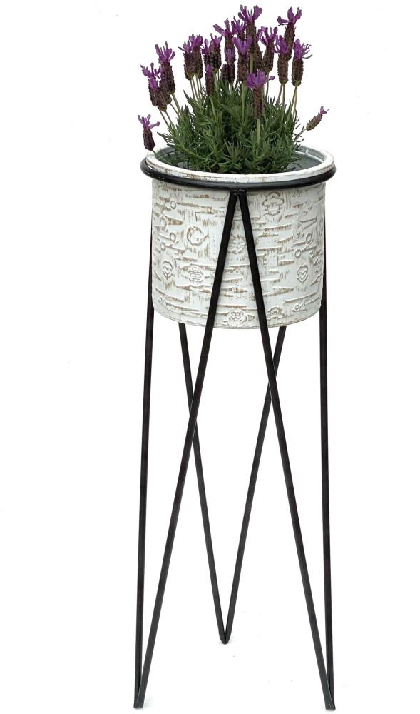 DanDiBo Blumenhocker mit Topf Metall Schwarz Weiß L 75 cm Blumenständer 96043 Blumensäule Modern Pflanzenständer Pflanzenhocker Bild 1