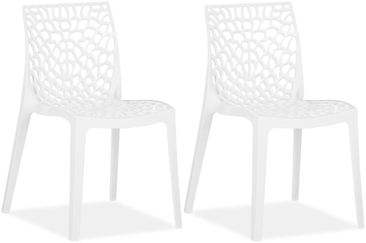 Design Gartenstuhl 2er Set Weiß Stühle Kunststoff Stapelstühle Balkonstuhl Outdoor-Stuhl Terrassenstühle Bild 1