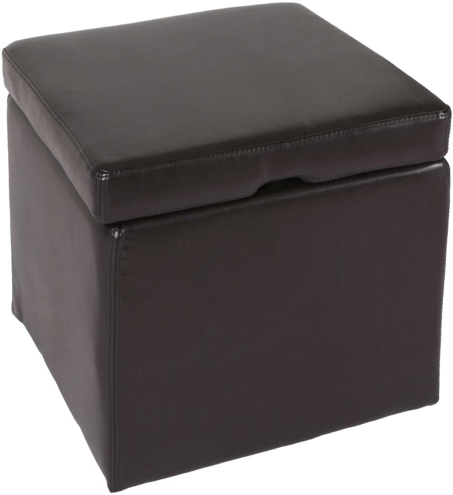 Hocker Sitzwürfel Sitzhocker Aufbewahrungsbox Onex, mit Deckel, Leder + Kunstleder, 45x44x44cm ~ braun Bild 1