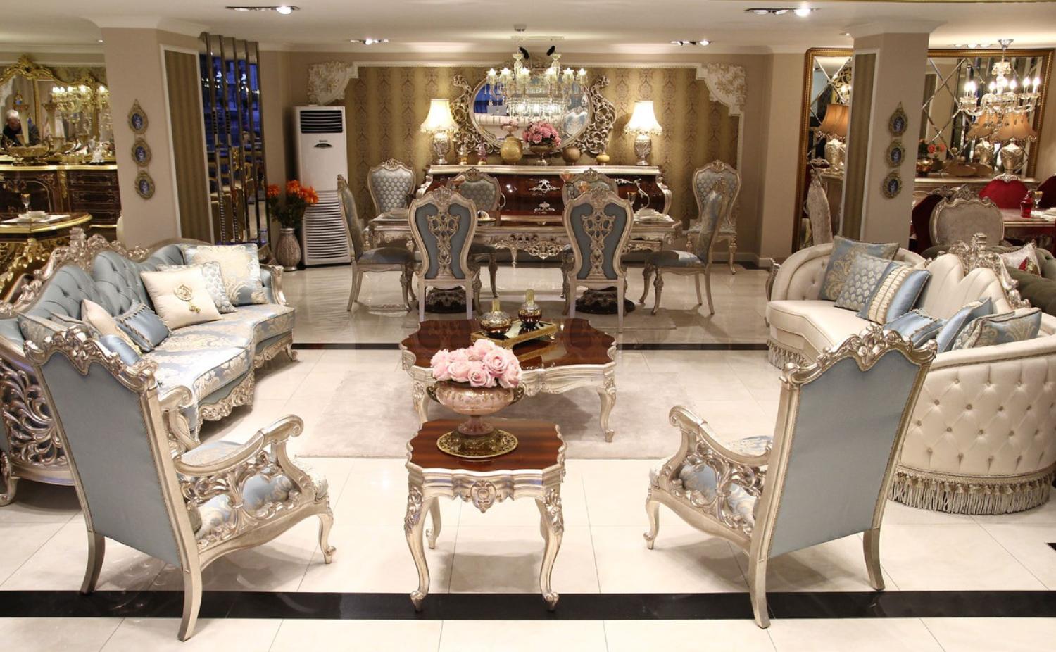 Casa Padrino Luxus Barock Wohnzimmer Set - 2 Sofas & 2 Sessel & 1 Couchtisch & 2 Beistelltische - Wohnzimmer Möbel im Barockstil - Edel & Prunkvoll Bild 1