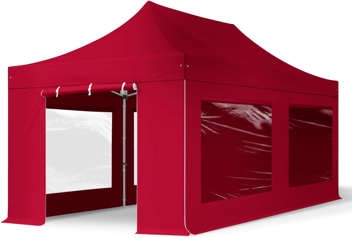 3x6 m Faltpavillon PROFESSIONAL Alu 40mm, Seitenteile mit Panoramafenstern, rot Bild 1