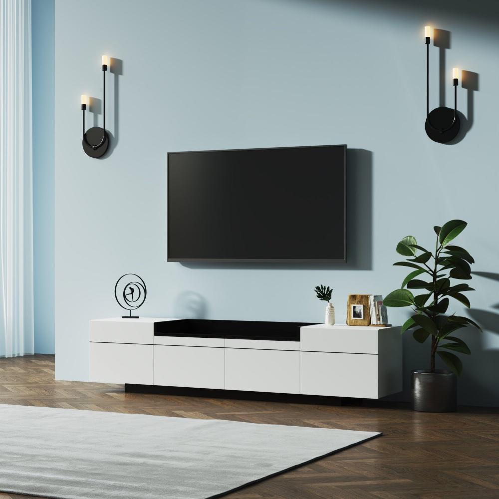 Merax Lowboard, mit großen Stauraum, TV-Schrank mit Rillen, TV-Board, Breite: 170cm, schwarz & weiß Bild 1