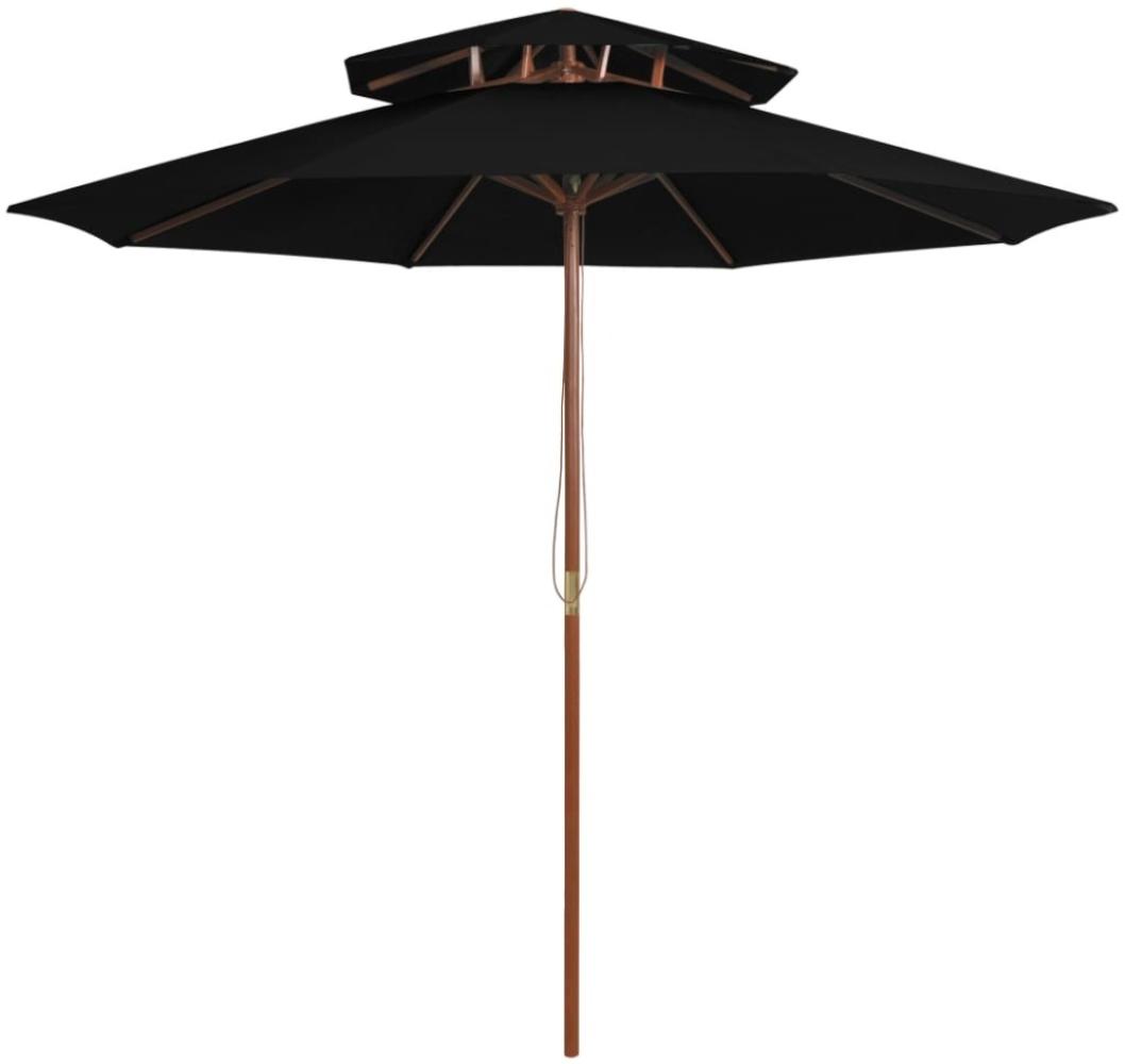 Sonnenschirm mit Doppeldach und Holzmast Schwarz 270 cm Bild 1