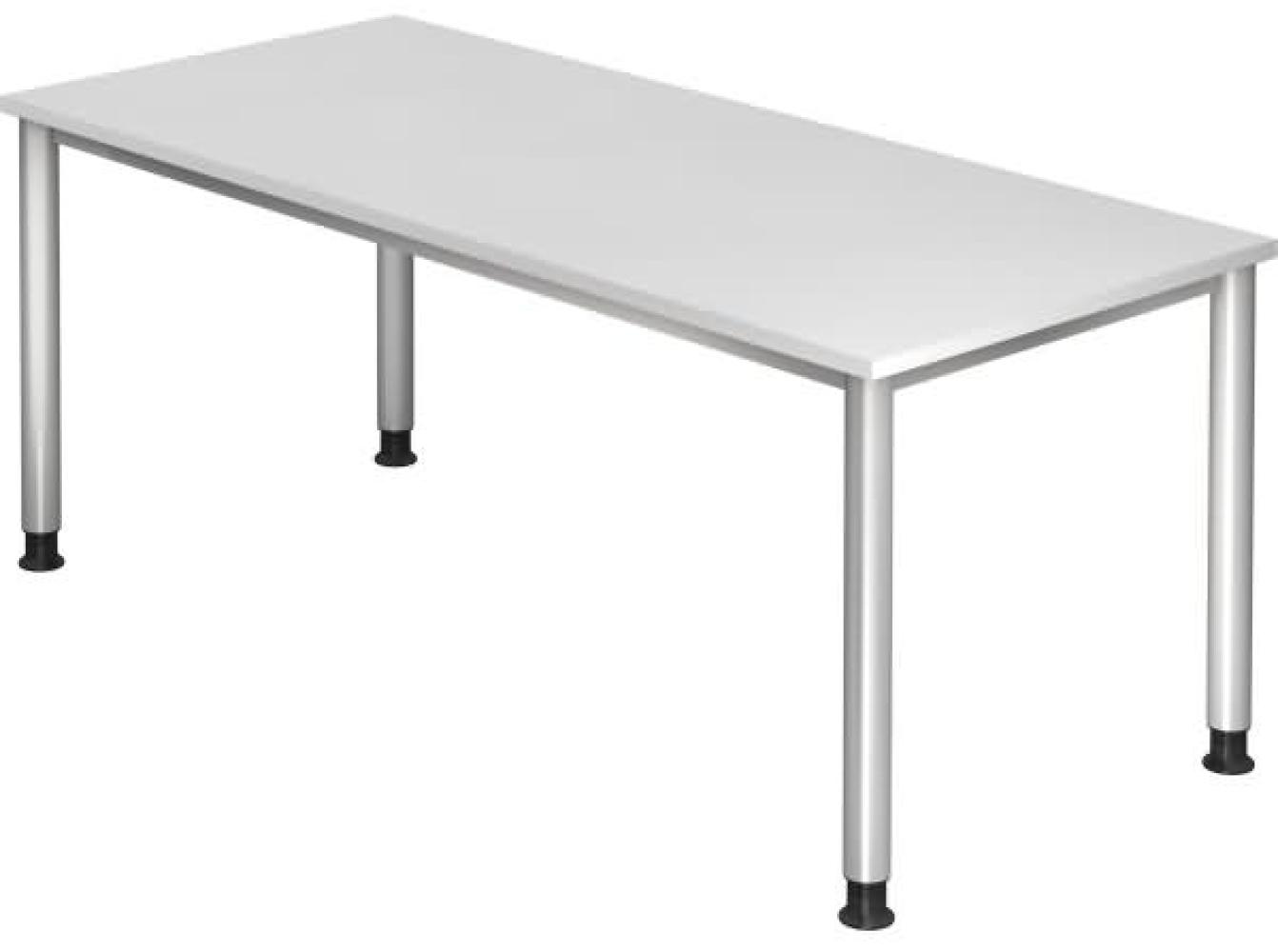 Schreibtisch HS19 4-Fuß rund 180x80cm Weiß Gestellfarbe: Silber Bild 1