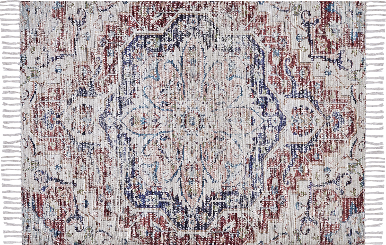 Teppich Blumenmuster mehrfarbig mit Fransen 150 x 230 cm Kurzflor KELKIT Bild 1