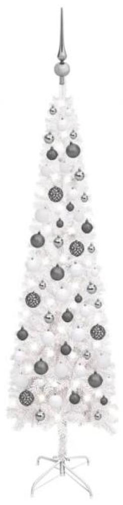 vidaXL Schlanker Weihnachtsbaum mit LEDs & Kugeln Weiß 120 cm, Mit Beleuchtung [3078101] Bild 1