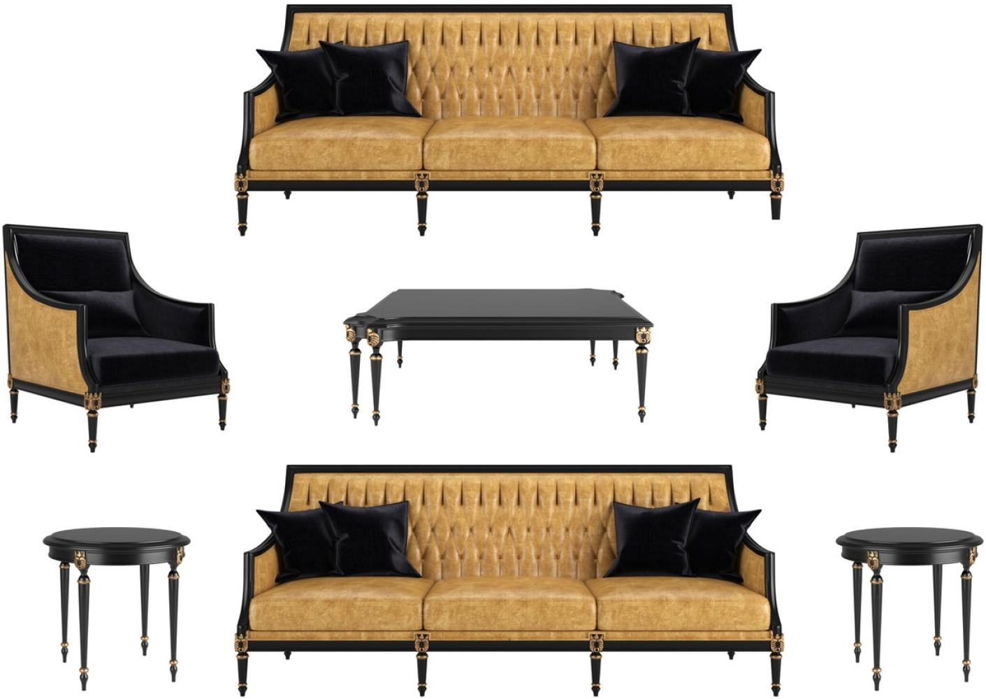 Casa Padrino Luxus Barock Wohnzimmer Set Gold / Schwarz / Antik Gold - 2 Sofas & 2 Sessel & 1 Couchtisch & 2 Beistelltische - Möbel im Barockstil - Edle Barock Wohnzimmer Möbel Bild 1