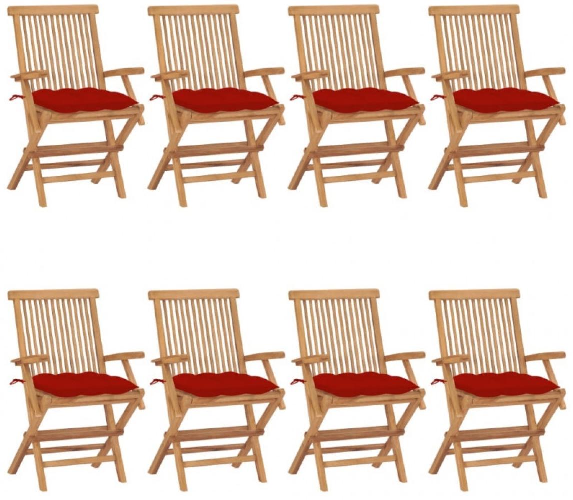 Gartenstühle mit Roten Kissen 8 Stk. Massivholz Teak Bild 1