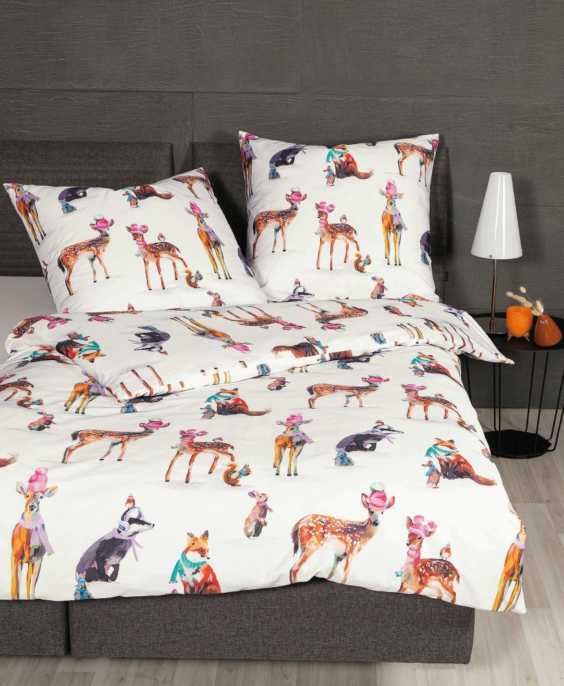 Janine Modern Art Mako-Satin Bettwäsche 135x200 Rehe Tiere Winter kalt 42115-09 Bild 1