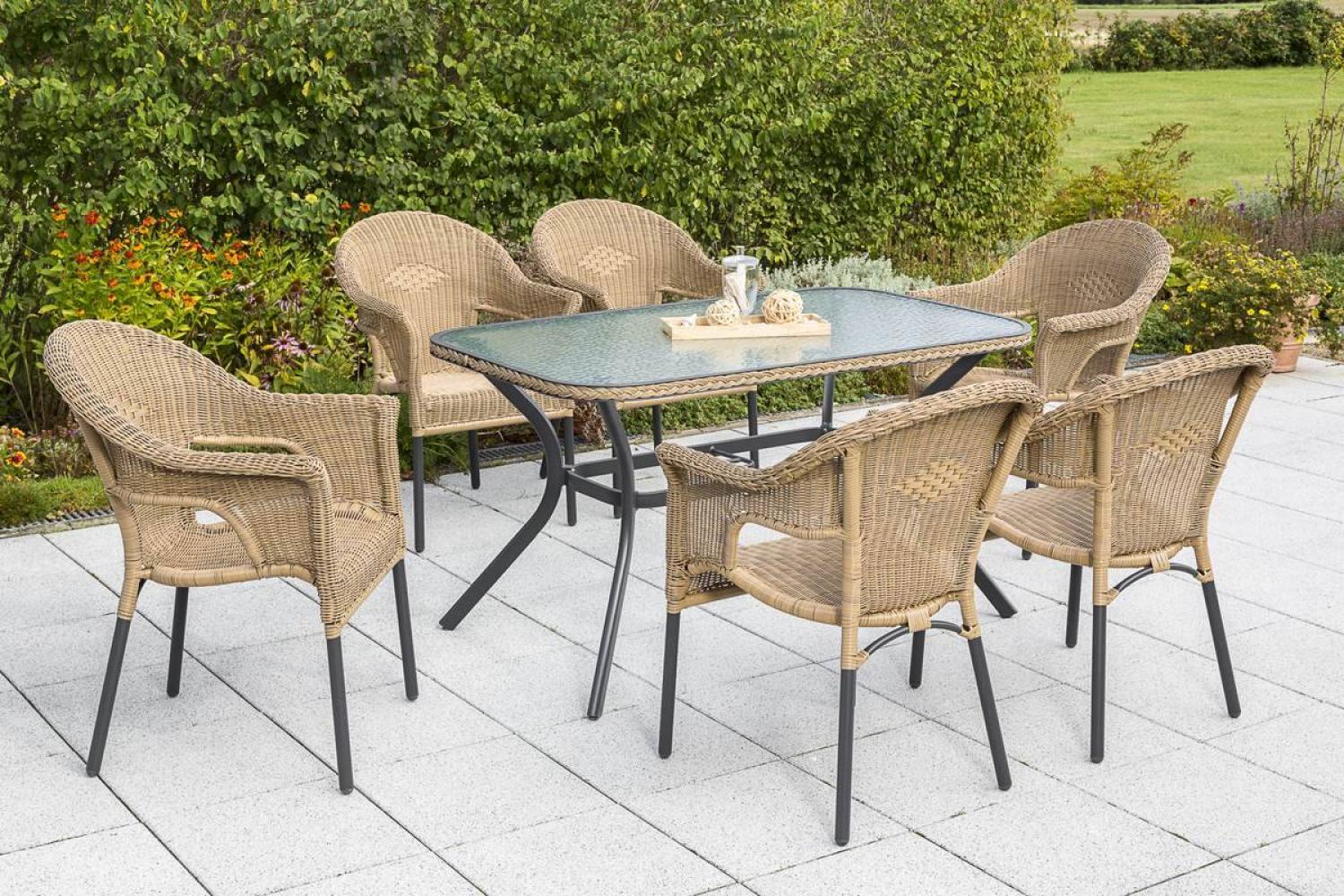 YOURSOL by Merxx Gartenmöbel Set Ravenna für 6 Personen mit Tisch 150 x 85 cm, Kunststoff Natur Bild 1