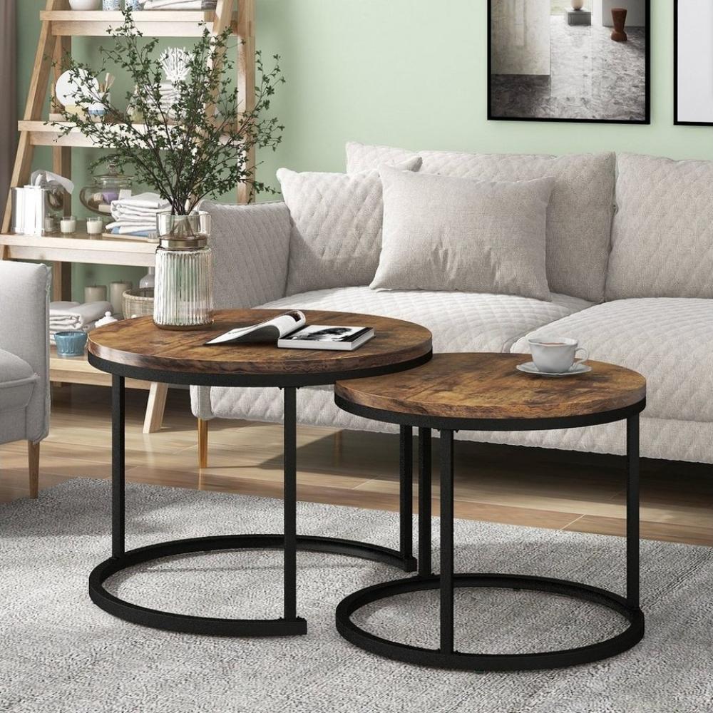 Merax Couchtisch aus Holz im Industrial Minimalistisch Design (2-St), Set rund Satztisch Wohnzimmertisch 1,5 cm Platte Bild 1