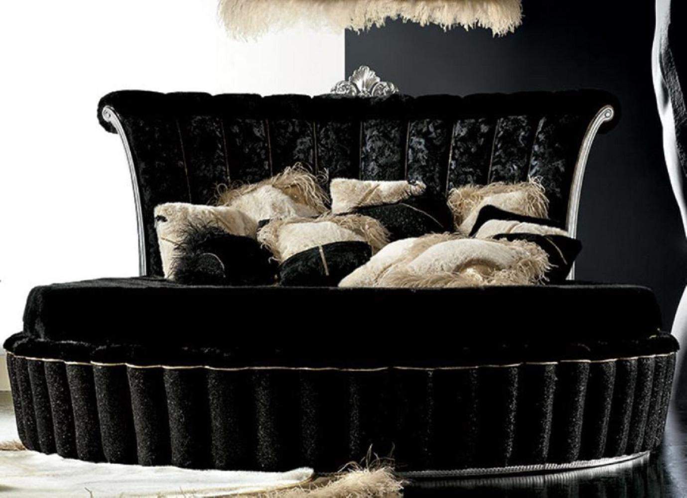 Casa Padrino Luxus Barock Rundbett Schwarz / Silber - Rundes Barock Bett mit Matratze - Prunkvolle Barock Schlafzimmer & Hotel Möbel - Erstklassische Qualität - Made in Italy Bild 1