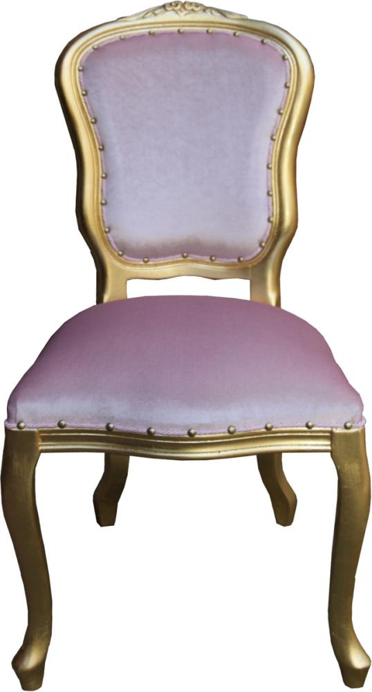 Casa Padrino Barock Luxus Esszimmer Stuhl Louis Rosa / Gold - Barock Möbel Bild 1