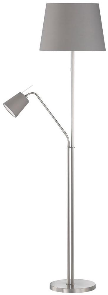 LED Stehlampe mit Leselampe & Stoff Lampenschirme Grau - Höhe 175cm Bild 1