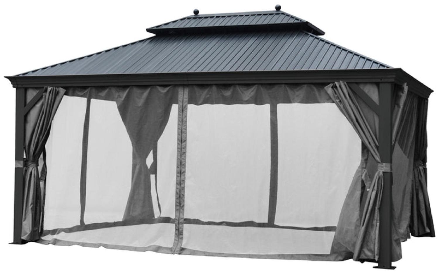 Premium Pavillon Garten Pergola mit festem Metall Dach+Alu Gestell Massiv+Sonnenschutz Bild 1