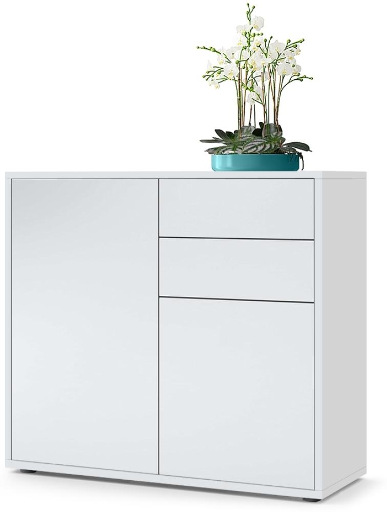 Vladon Sideboard Ben, Kommode mit 2 Türen und 2 Schubladen, Weiß matt/Weiß matt (79 x 74 x 36 cm) Bild 1