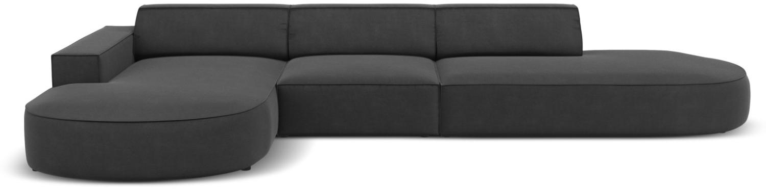 Micadoni 4-Sitzer Samtstoff Ecke links Sofa Jodie | Bezug Grey | Beinfarbe Black Plastic Bild 1