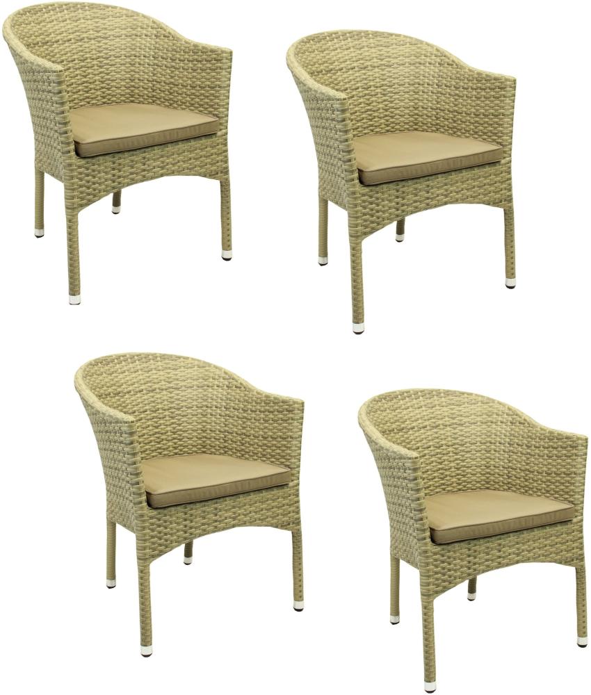 4x KONWAY® LUGANO Stapelsessel Elfenbein + Kissen Polyrattan Garten Sessel Set Bild 1