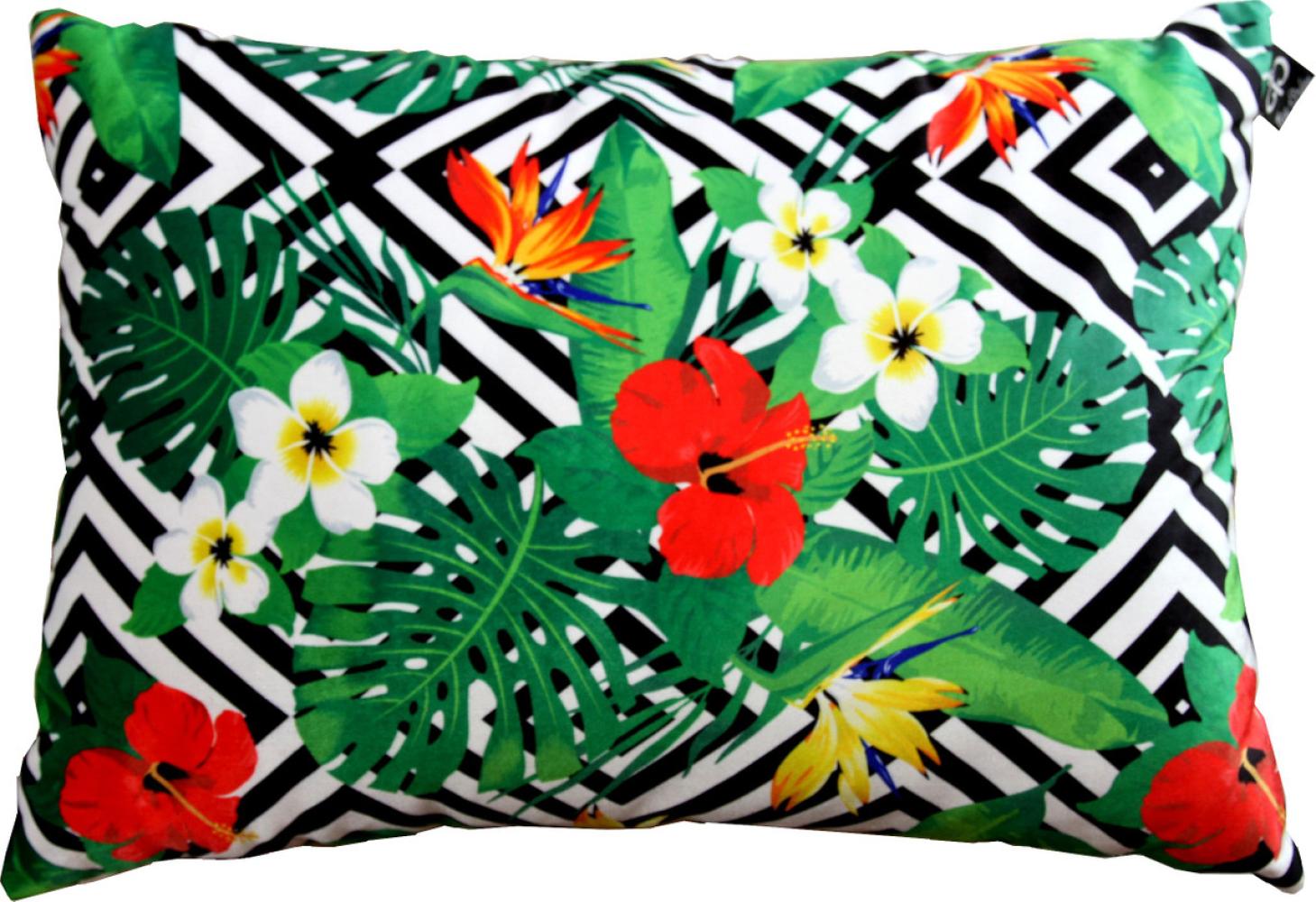 Casa Padrino Luxus Kissen Miami Flowers Schwarz / Weiß / Mehrfarbig 35 x 55 cm - Feinster Samtstoff - Wohnzimmer Deko Zierkissen Bild 1