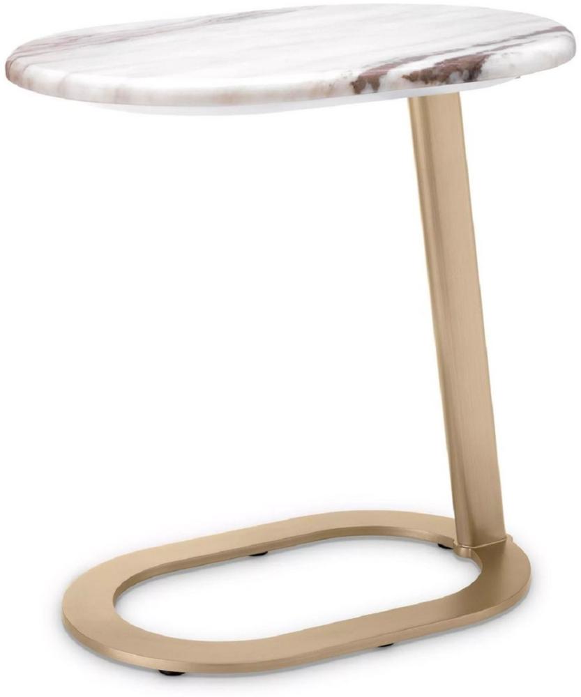 Casa Padrino Luxus Beistelltisch Weiß-Braun / Messing 49 x 34 x H. 50 cm - Edelstahl Tisch mit Marmorplatte - Wohnzimmer Möbel - Luxus Möbel - Wohnzimmer Einrichtung - Luxus Qualität Bild 1