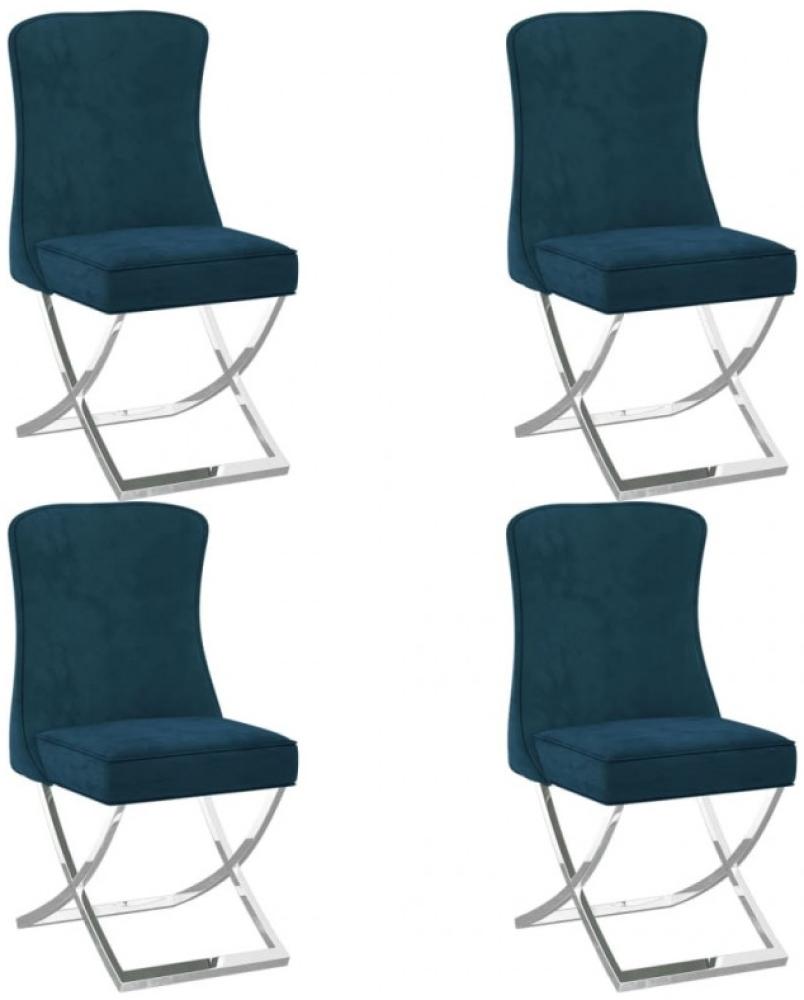 vidaXL Esszimmerstühle 4 Stk. Blau 53x52x98 cm Samt & Edelstahl Bild 1