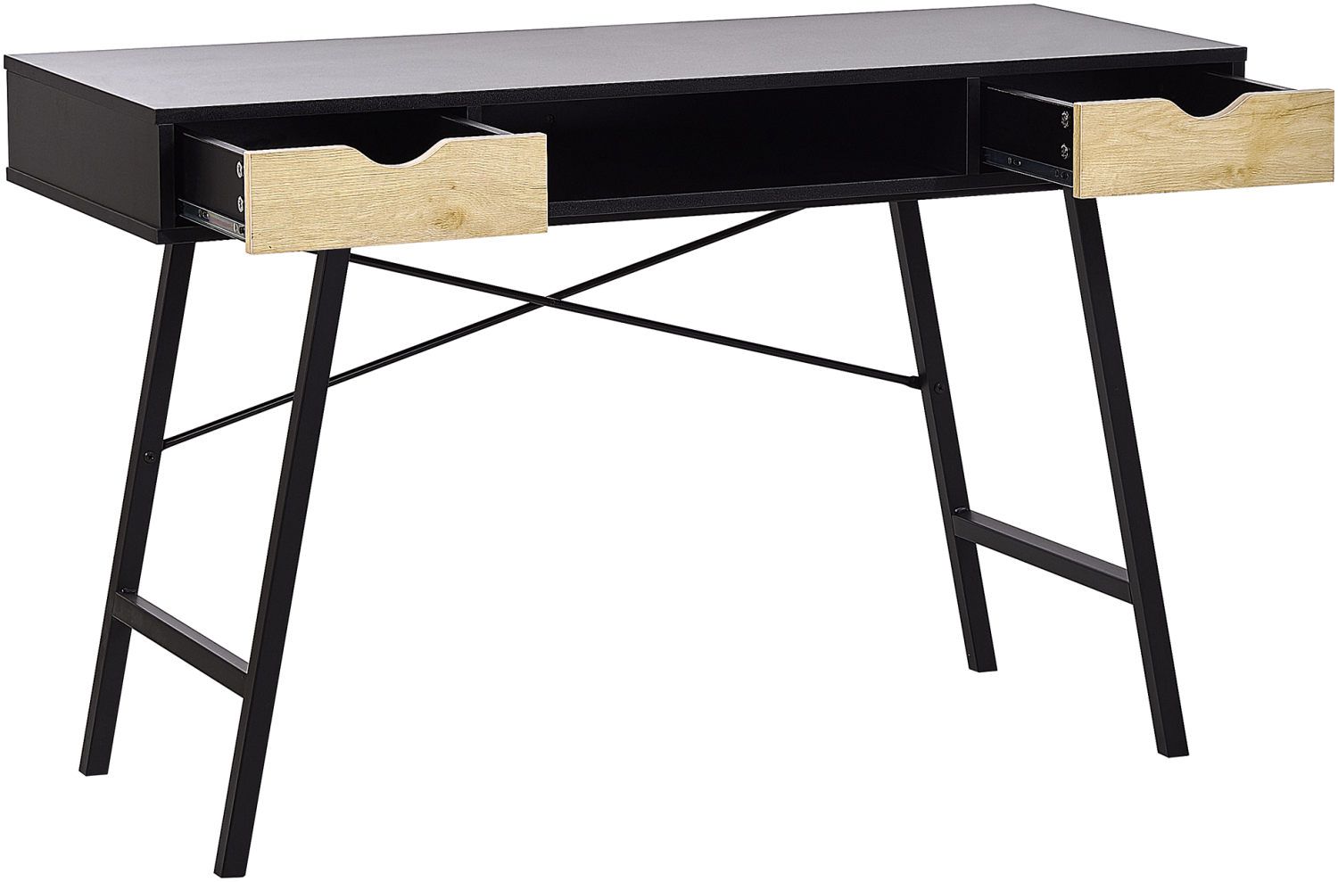 Schreibtisch schwarz / heller Holzfarbton 120 x 48 cm 2 Schubladen CLARITA Bild 1