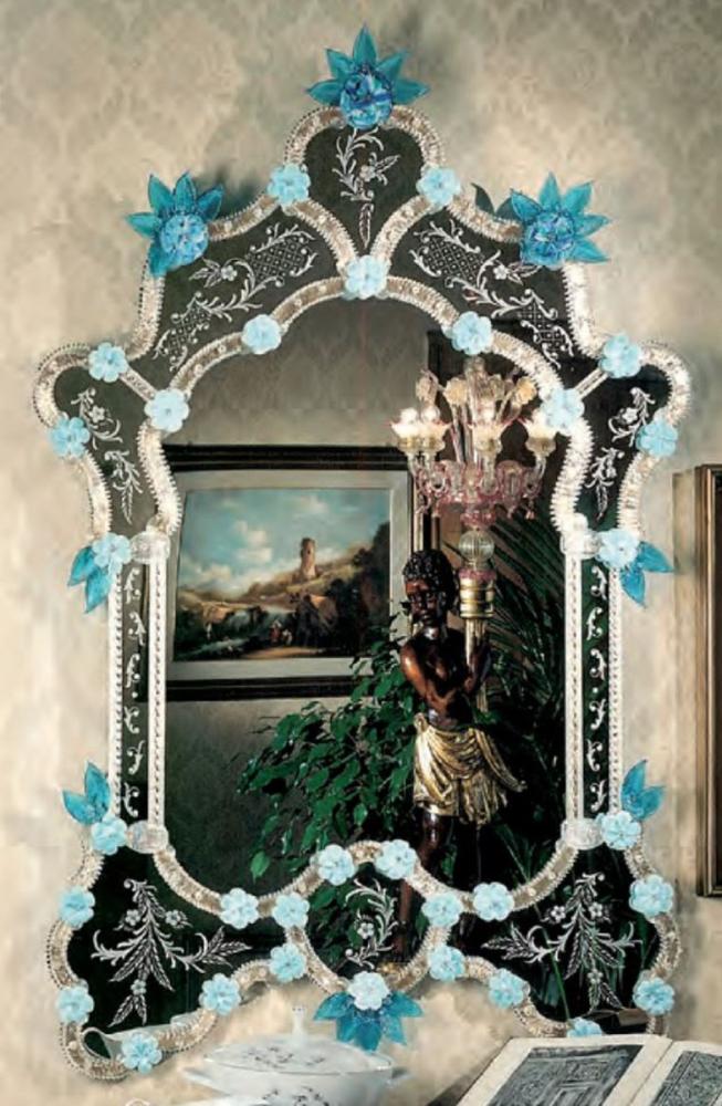 Casa Padrino Luxus Barock Spiegel Blau / Hellblau - Prunkvoller Wandspiegel im Venezianischen Stil - Hotel Möbel - Schloss Möbel - Barock Möbel - Luxus Möbel im Barockstil - Made in Italy Bild 1