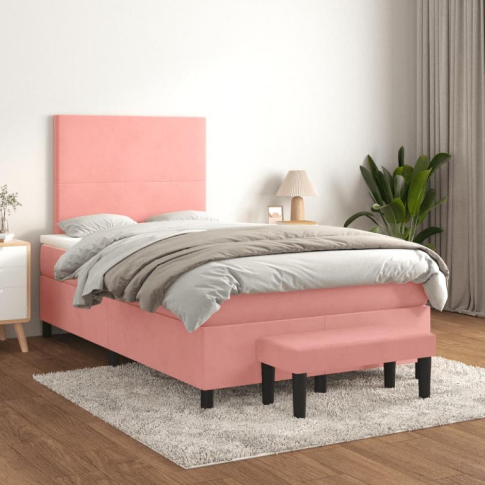 vidaXL Boxspringbett mit Matratze Rosa 120x200 cm Samt Bild 1