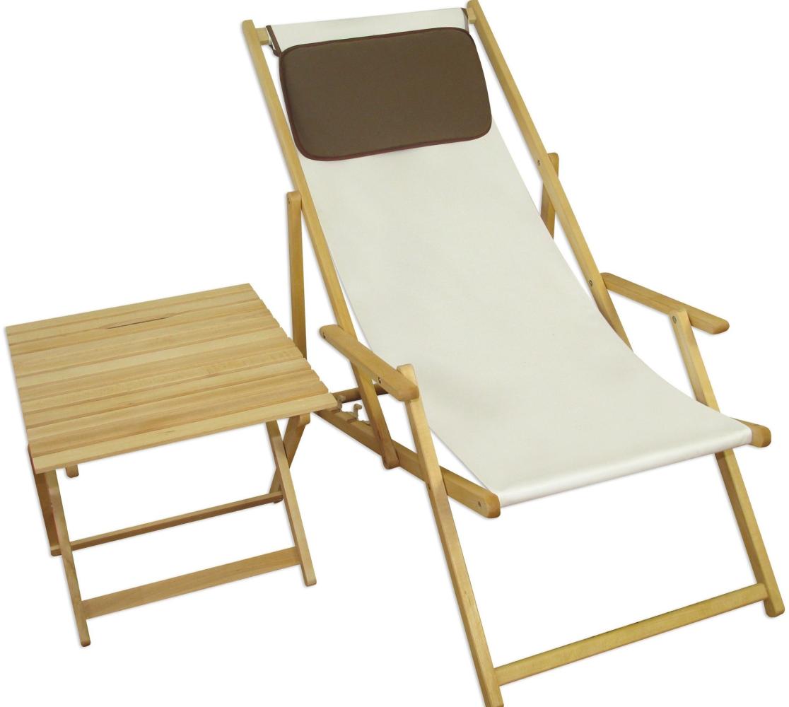 Holz-Liegestuhl klein oder groß Stofffarbe weiß V-10-302N Bild 1
