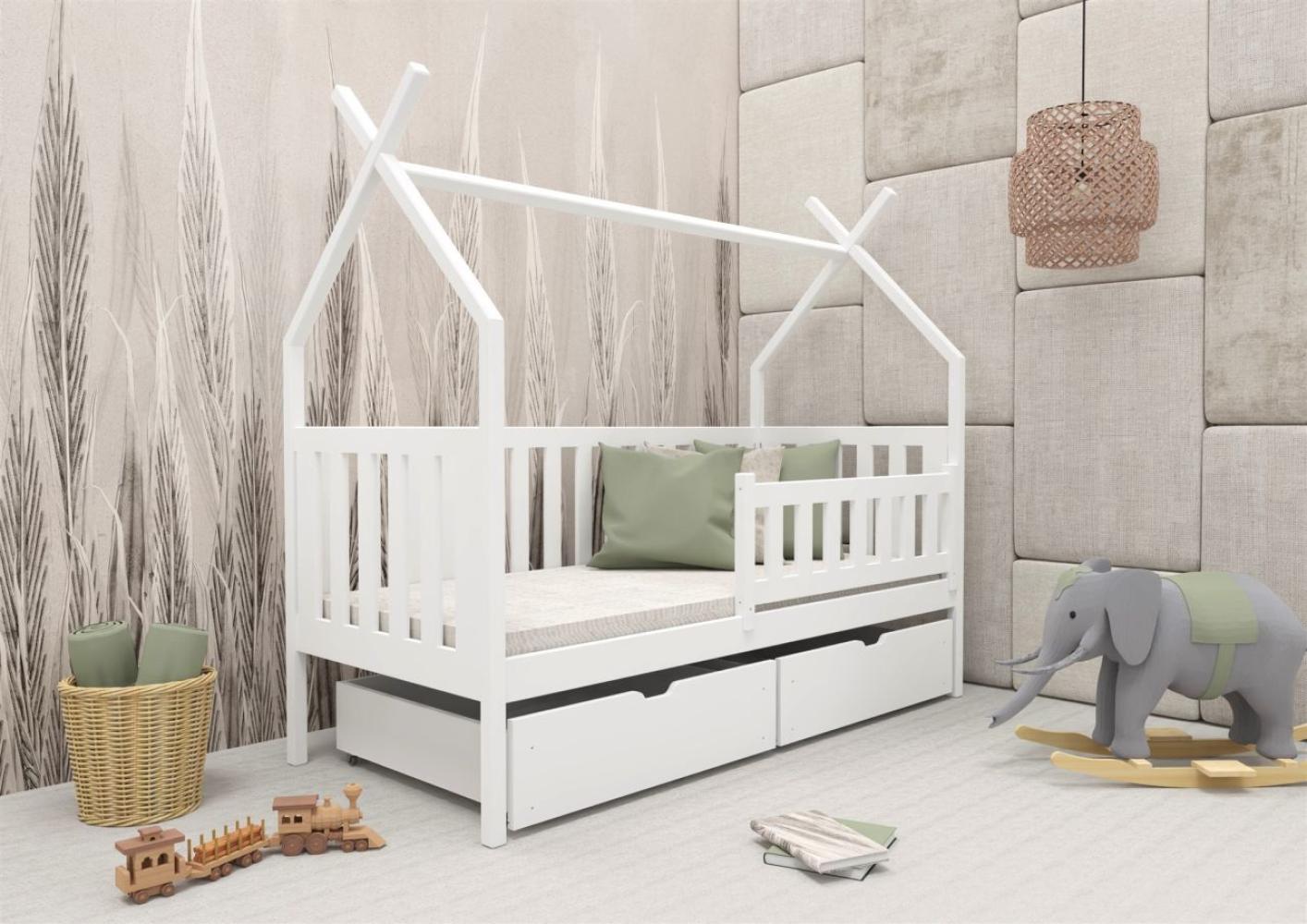Hausbett Kinderbett DARLIN 200x90cm Kiefer Massiv Weiß inkl. Rollrost Bild 1